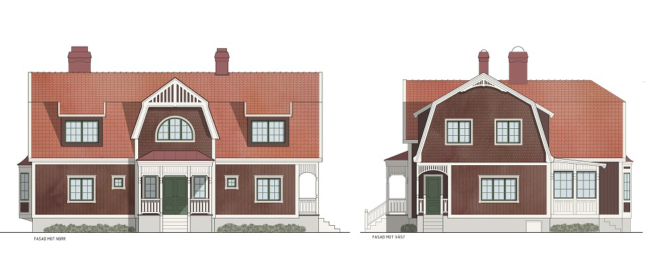 Skisser p&aring; tv&aring; hus i gammal stil