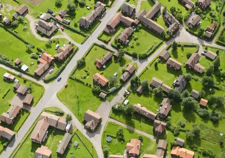 Flygfoto över villakvarter