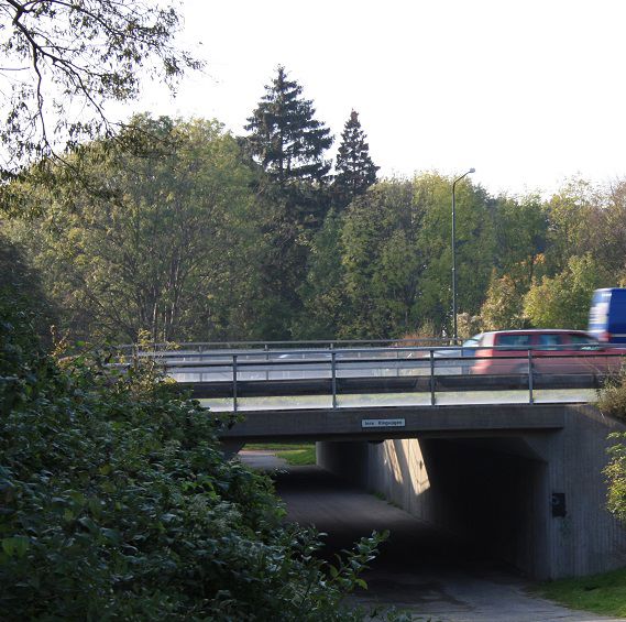 Bilar över gångbro