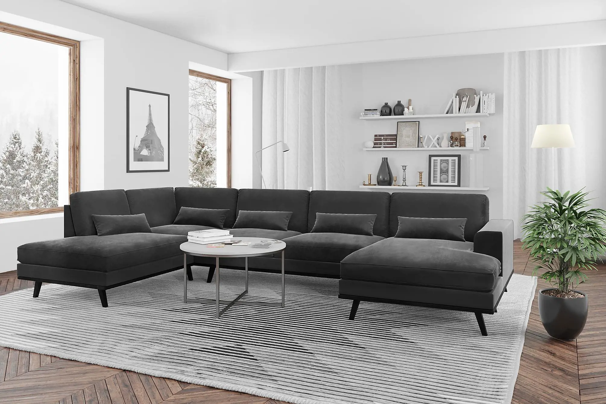Copenhagen u-soffa i sammet grå från Trademax