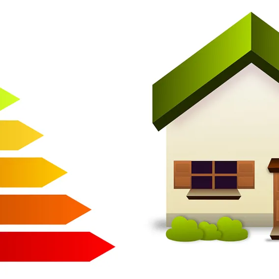 Tecknad bild på energiskala och hus